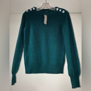 NEW, J Crew, Green embellished pullover sweater XS